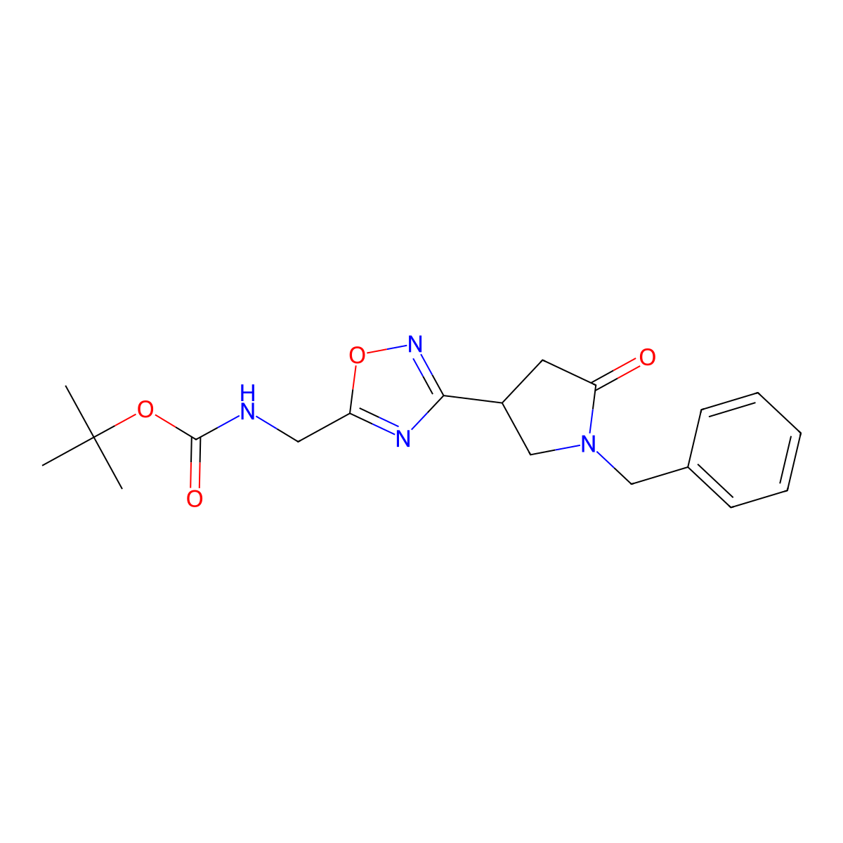 Tert-butyl {[3-(1-benzyl-5-oxopyrrolidin-3-yl)-1,2,4-oxadiazol-5-yl]methyl}carbamate molecular structure, CAS 1823801-13-3