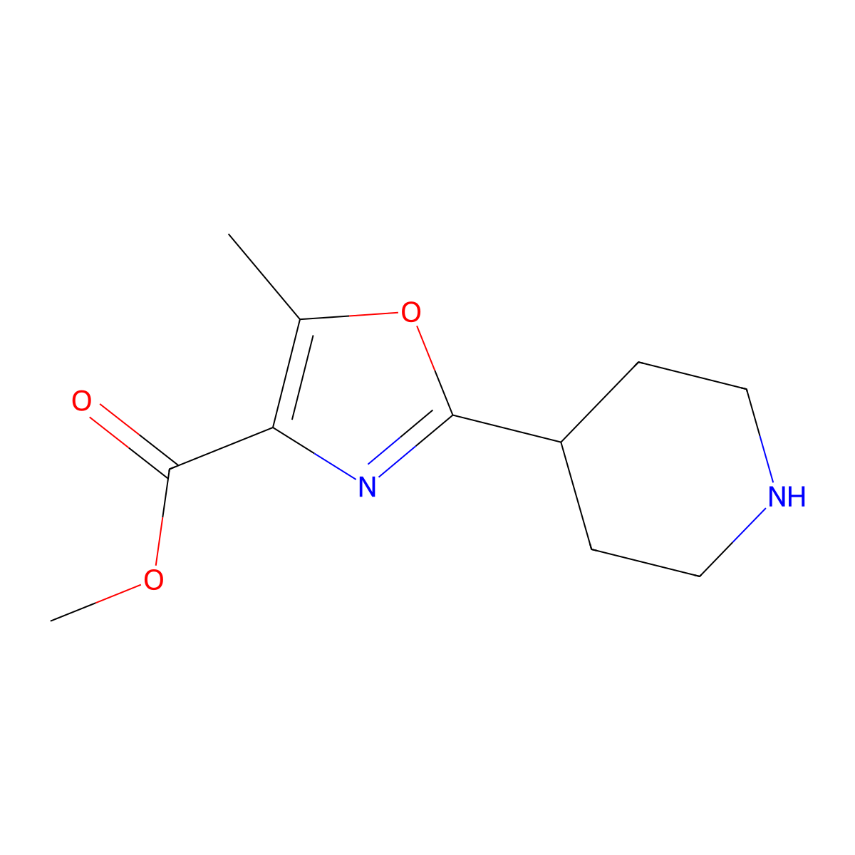 Methyl 5-methyl-2-(piperidin-4-yl)-1,3-oxazole-4-carboxylate molecular structure, CAS 1823803-11-7