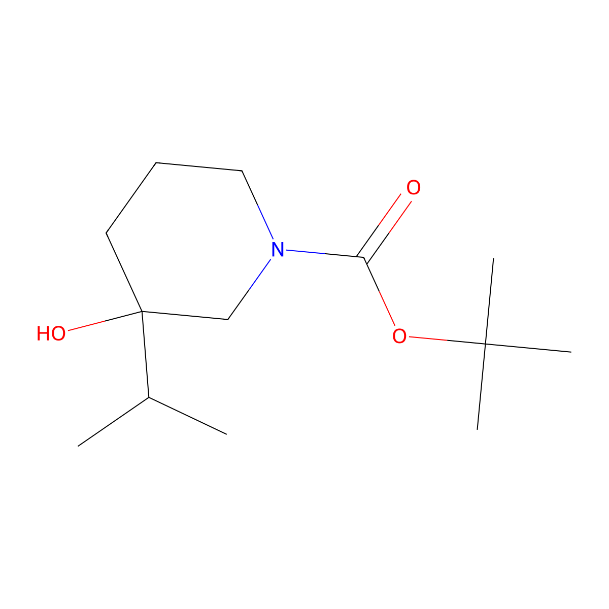 Tert-butyl 3-hydroxy-3-(propan-2-yl)piperidine-1-carboxylate molecular structure, CAS 1823803-24-2
