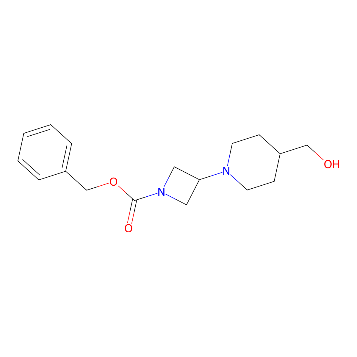 Benzyl 3-[4-(hydroxymethyl)piperidin-1-yl]azetidine-1-carboxylate molecular structure, CAS 1823805-28-2