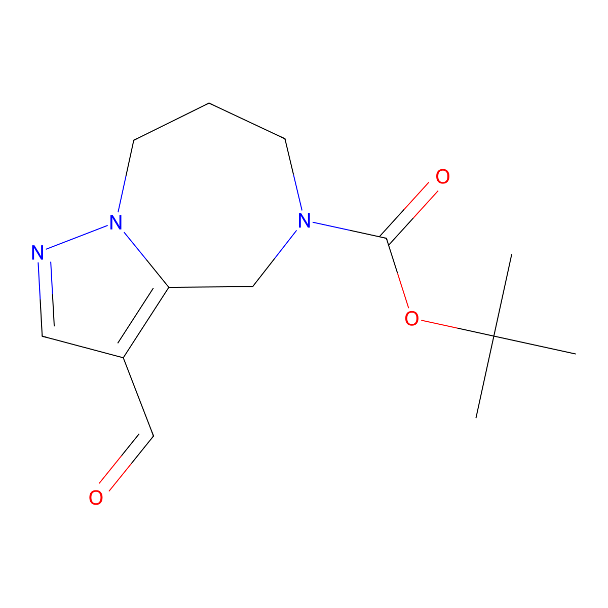 tert-butyl 3-formyl-7,8-dihydro-4H-pyrazolo[1,5-a][1,4]diazepine-5(6H)-carboxylate molecular structure, CAS 1823805-70-4