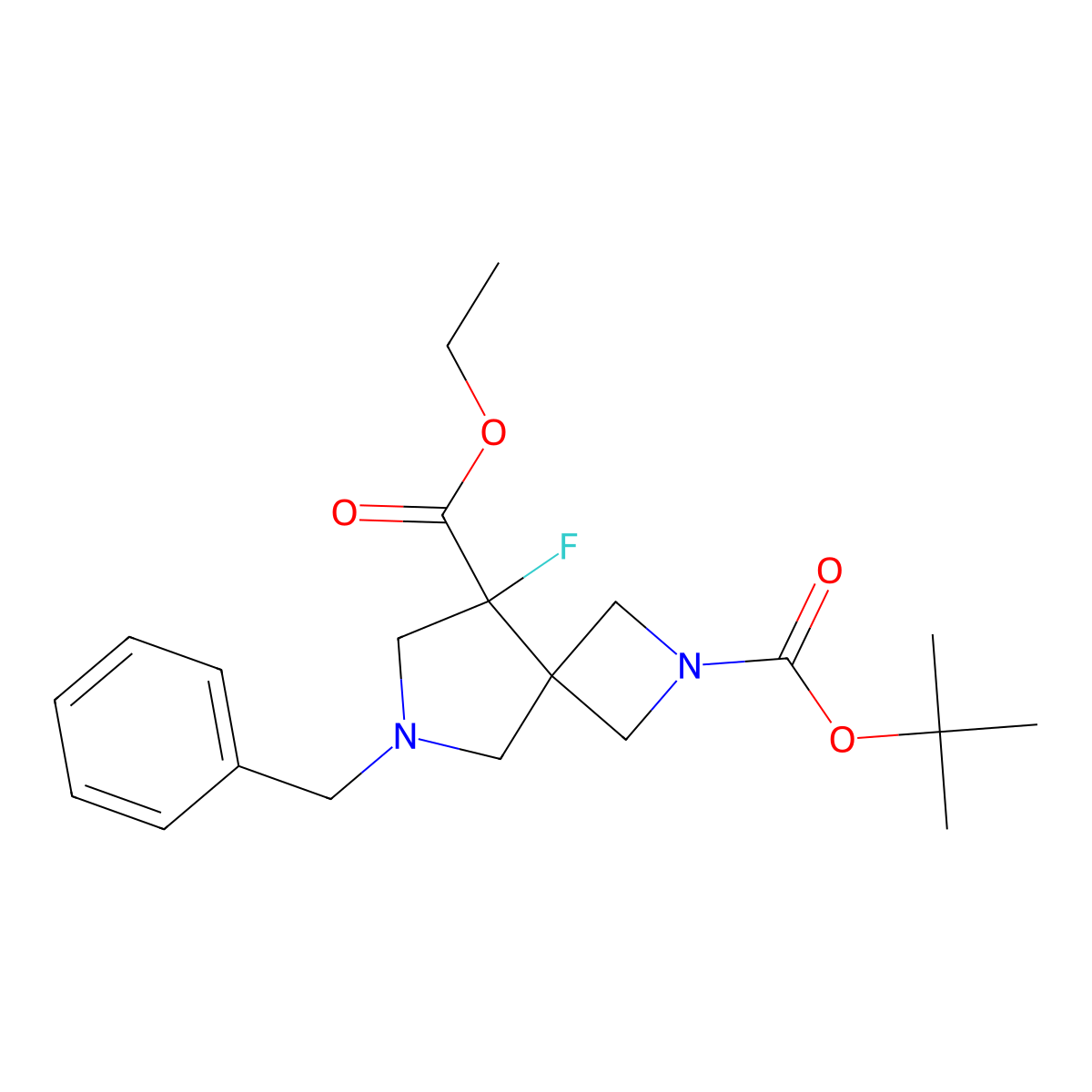 O2-tert-butyl O5-ethyl 7-benzyl-5-fluoro-2,7-diazaspiro[3.4]octane-2,5-dicarboxylate molecular structure, CAS 1823806-97-8