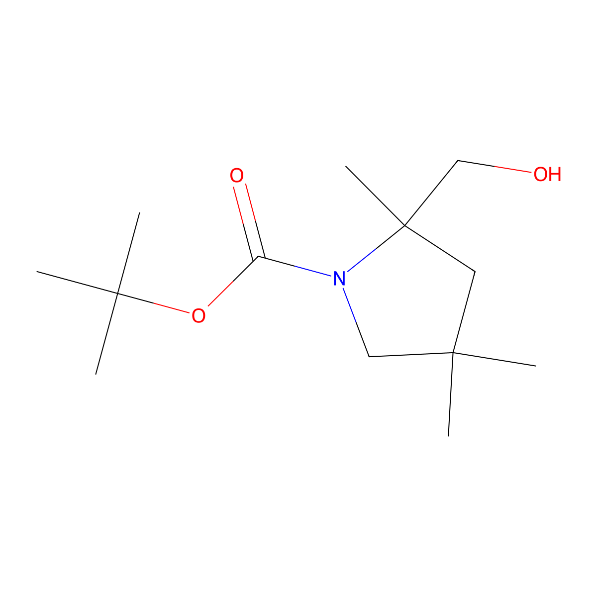 tert-Butyl 2-(hydroxymethyl)-2,4,4-trimethylpyrrolidine-1-carboxylate molecular structure, CAS 1823815-31-1