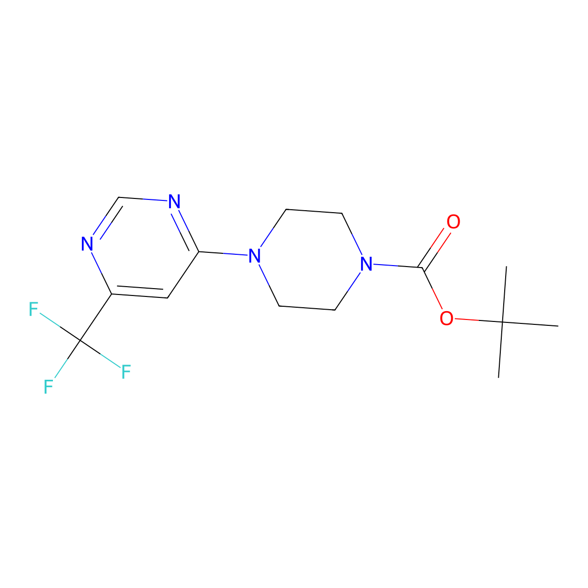 Tert-butyl 4-[6-(trifluoromethyl)pyrimidin-4-yl]piperazine-1-carboxylate molecular structure, CAS 1823815-74-2