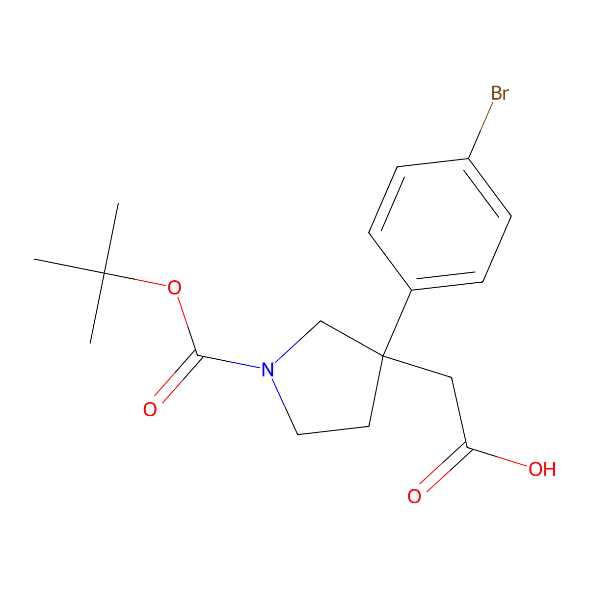 2-(3-(4-Bromophenyl)-1-((tert-butoxy)carbonyl)pyrrolidin-3-yl)acetic acid molecular structure, CAS 1823816-67-6