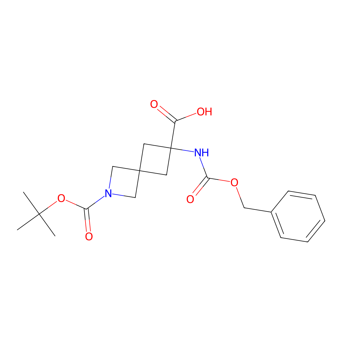 6-(((Benzyloxy)carbonyl)amino)-2-(tert-butoxycarbonyl)-2-azaspiro[3.3]heptane-6-carboxylic acid molecular structure, CAS 1823817-41-9