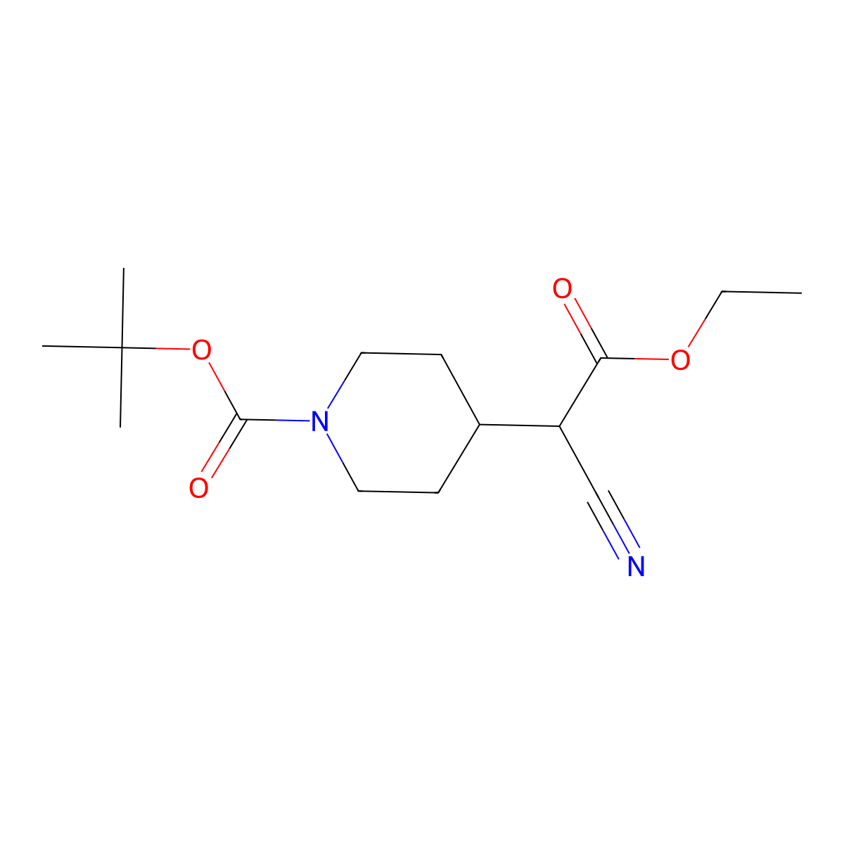 Tert-butyl 4-(1-cyano-2-ethoxy-2-oxoethyl)piperidine-1-carboxylate molecular structure, CAS 1823817-61-3