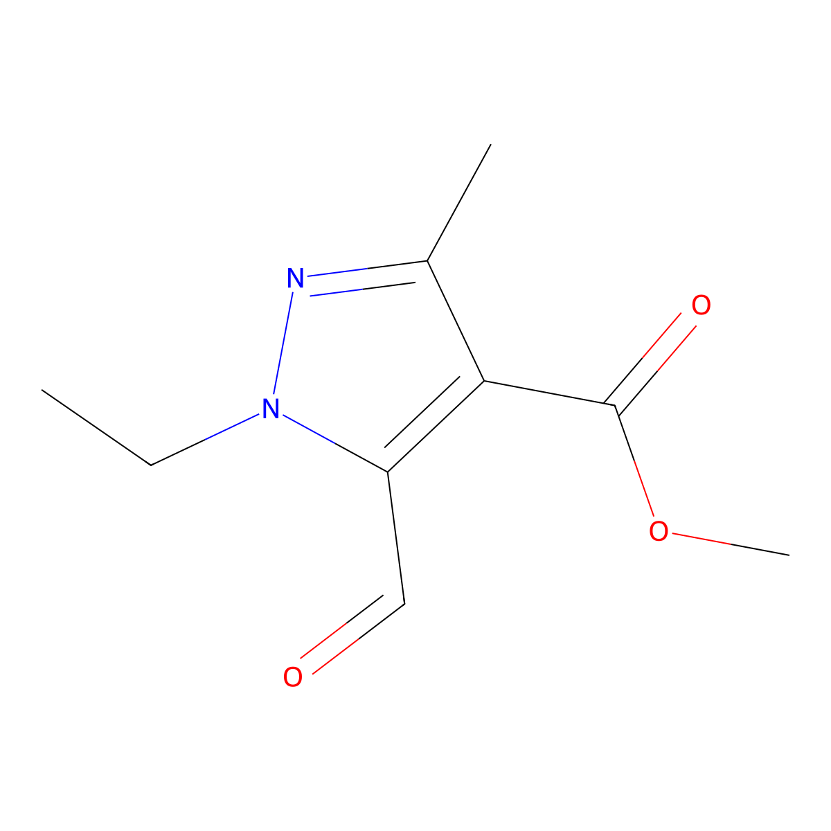 methyl 1-ethyl-5-formyl-3-methyl-1H-pyrazole-4-carboxylate molecular structure, CAS 1823817-98-6