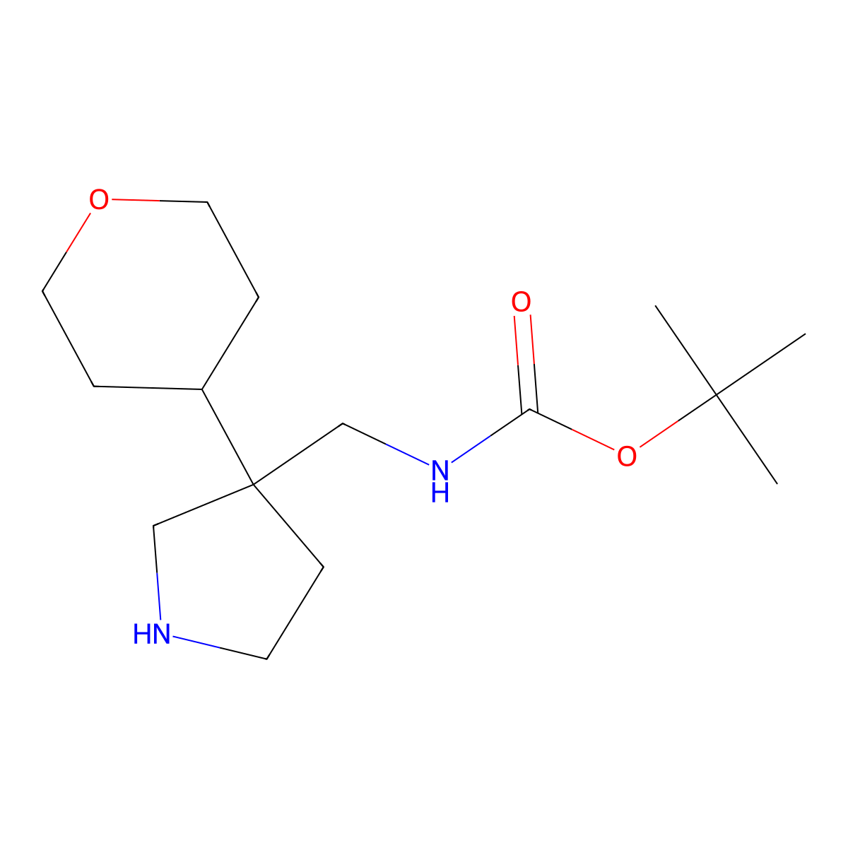 N-Boc-(3-(tetrahydro-2H-pyran-4-YL)pyrrolidin-3-YL)methanamine molecular structure, CAS 1823818-07-0
