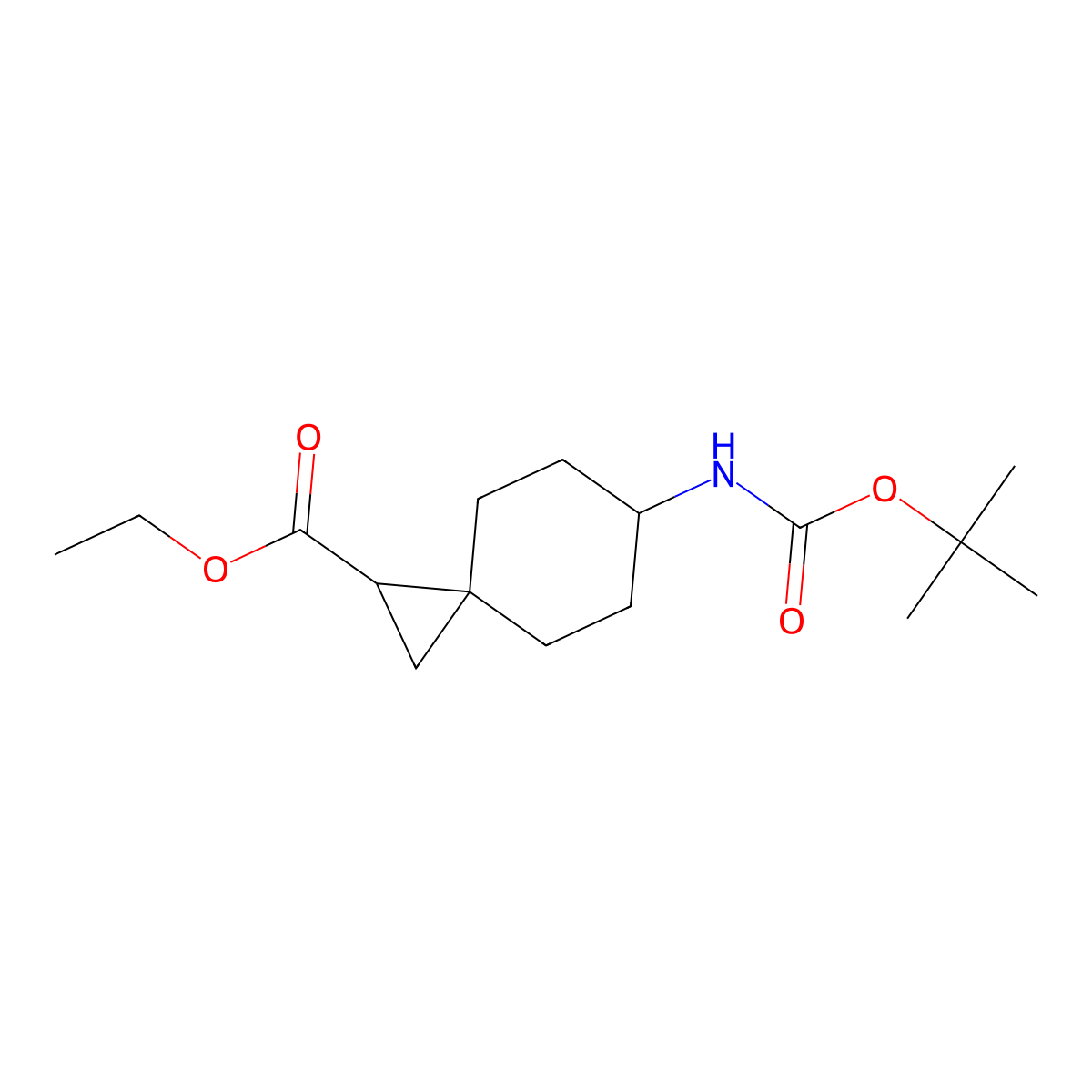 Ethyl 6-((tert-butoxycarbonyl)amino)spiro[2.5]octane-1-carboxylate molecular structure, CAS 1823821-27-7