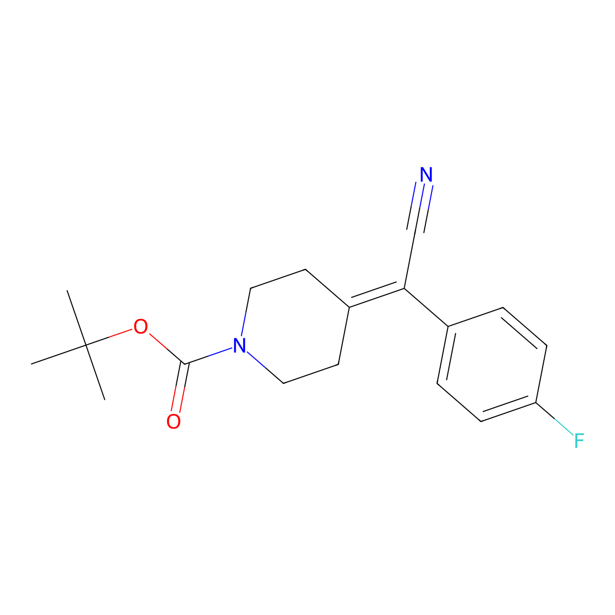 Tert-butyl 4-(cyano(4-fluorophenyl)methylene)piperidine-1-carboxylate molecular structure, CAS 1823822-67-8