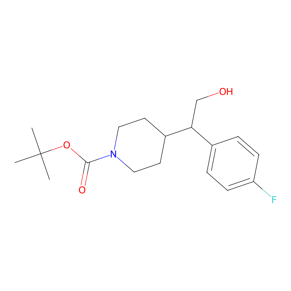 Tert-butyl 4-(1-(4-fluorophenyl)-2-hydroxyethyl)piperidine-1-carboxylate molecular structure, CAS 1823822-82-7