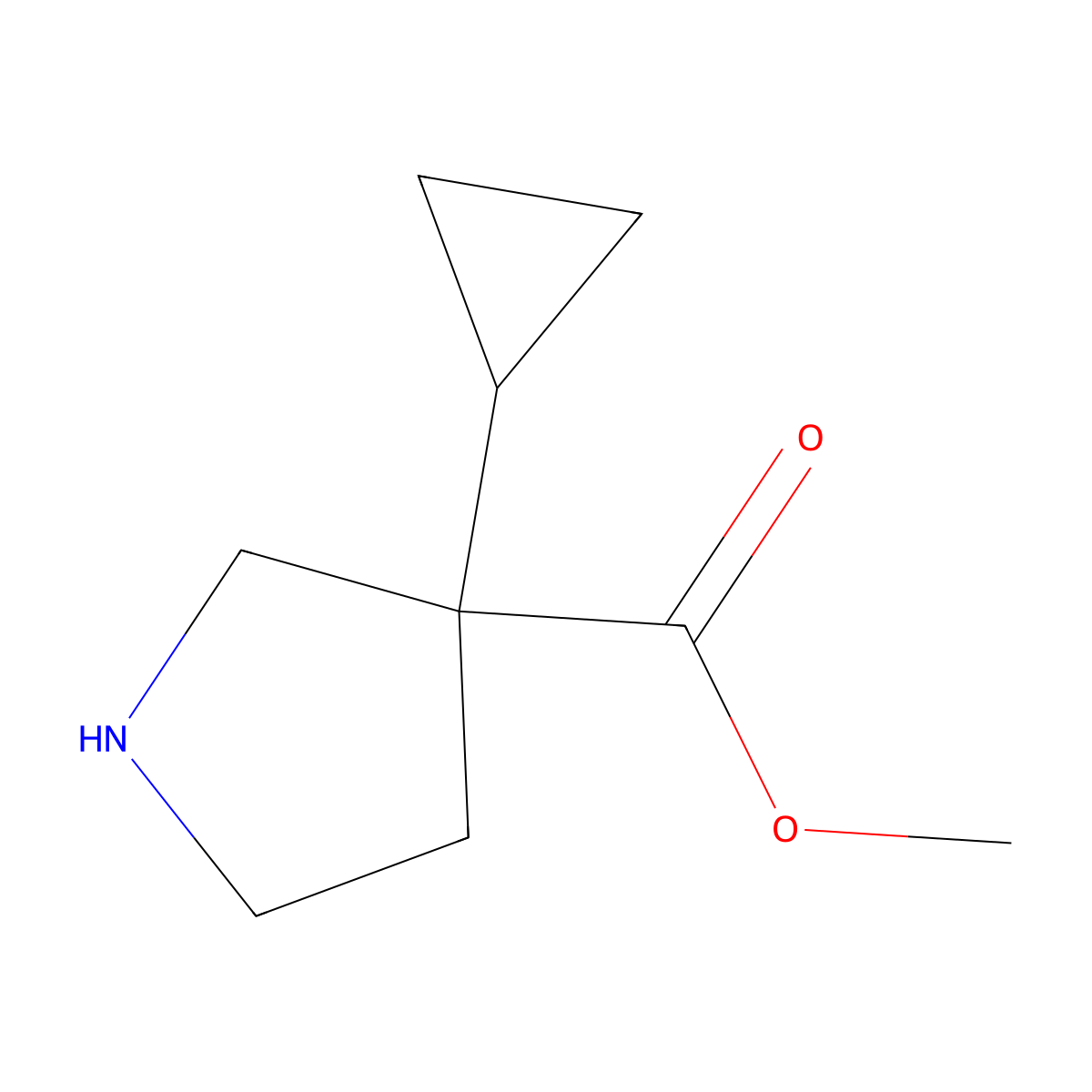 Methyl 3-cyclopropylpyrrolidine-3-carboxylate molecular structure, CAS 1823830-80-3