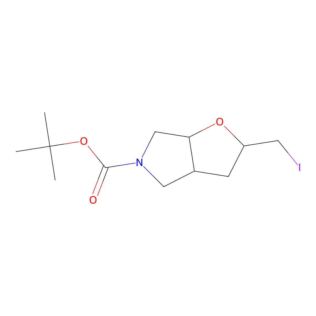tert-butyl 2-(iodomethyl)-hexahydro-2H-furo[2,3-c]pyrrole-5-carboxylate molecular structure, CAS 1823830-87-0