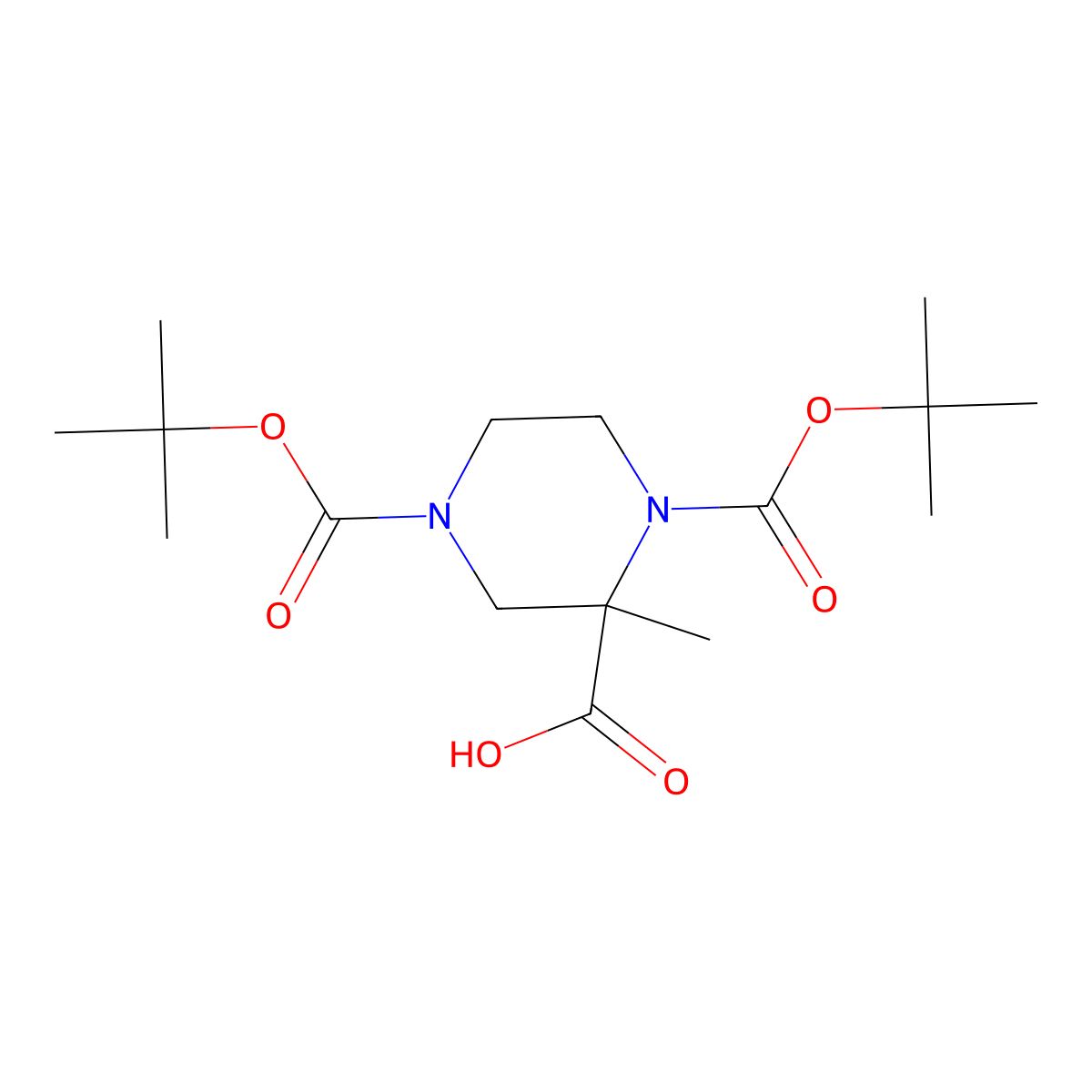 1,4-Bis(tert-butoxycarbonyl)-2-methylpiperazine-2-carboxylic acid molecular structure, CAS 1823833-59-5