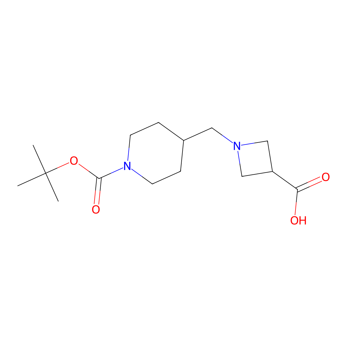 1-({1-[(Tert-butoxy)carbonyl]piperidin-4-yl}methyl)azetidine-3-carboxylic acid molecular structure, CAS 1823839-27-5