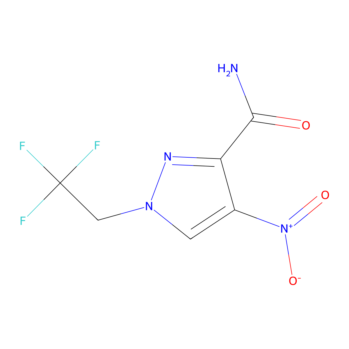 4-Nitro-1-(2,2,2-trifluoroethyl)-1H-pyrazole-3-carboxamide molecular structure, CAS 1823842-57-4