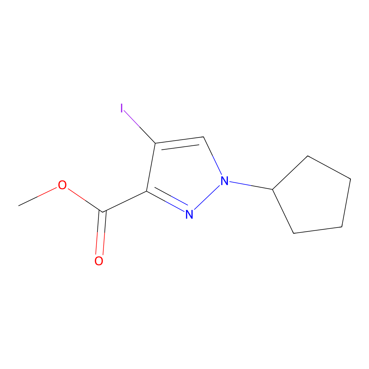 Methyl 1-cyclopentyl-4-iodo-1H-pyrazole-3-carboxylate molecular structure, CAS 1823842-82-5