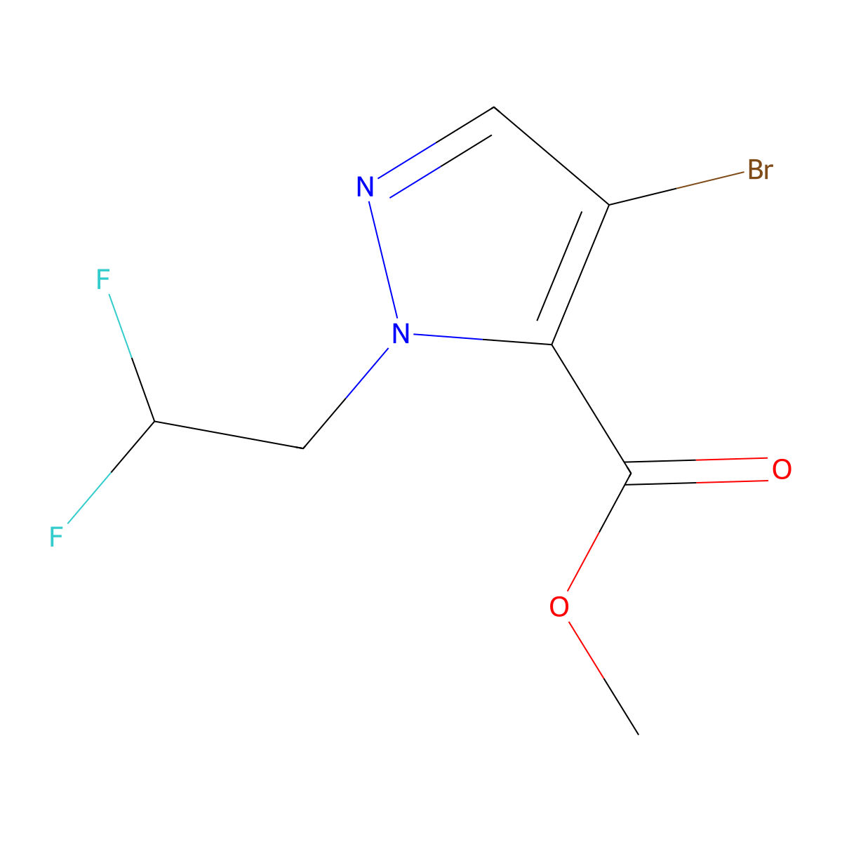 Methyl 4-bromo-1-(2,2-difluoroethyl)-1H-pyrazole-5-carboxylate molecular structure, CAS 1823843-16-8