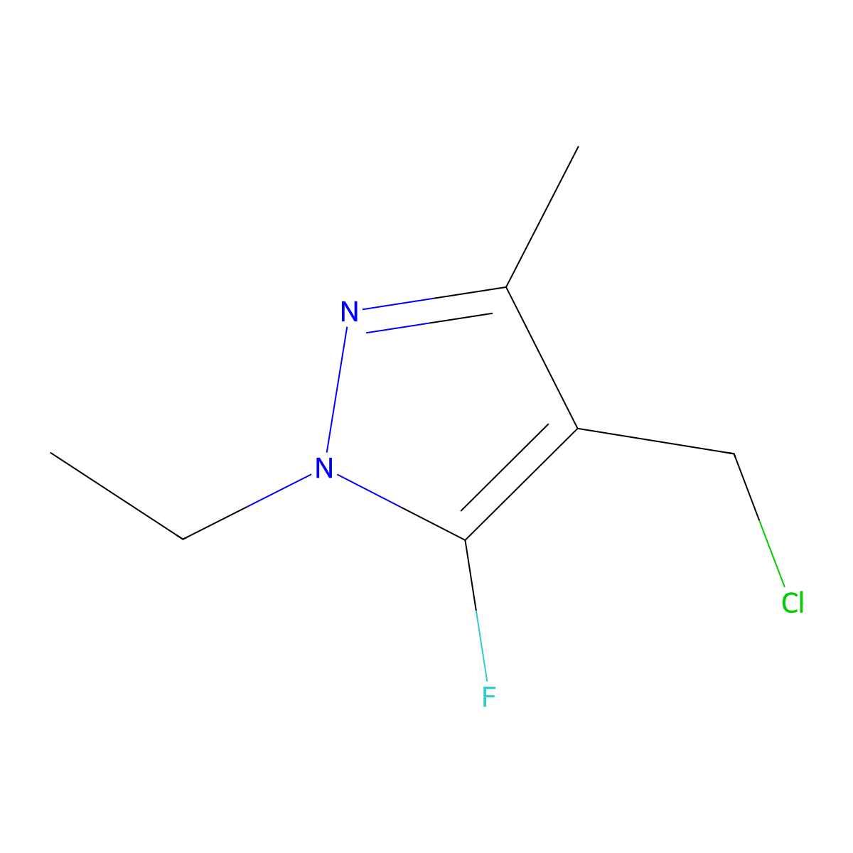4-(chloromethyl)-1-ethyl-5-fluoro-3-methyl-1H-pyrazole molecular structure, CAS 1823843-41-9