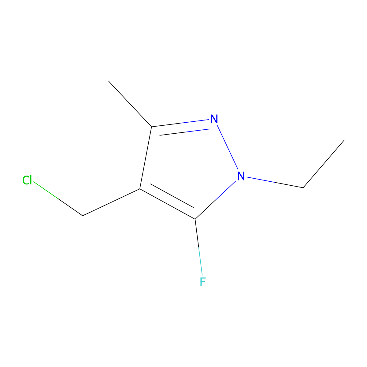 4-(chloromethyl)-1-ethyl-5-fluoro-3-methyl-1H-pyrazole molecular structure, CAS 1823843-41-9