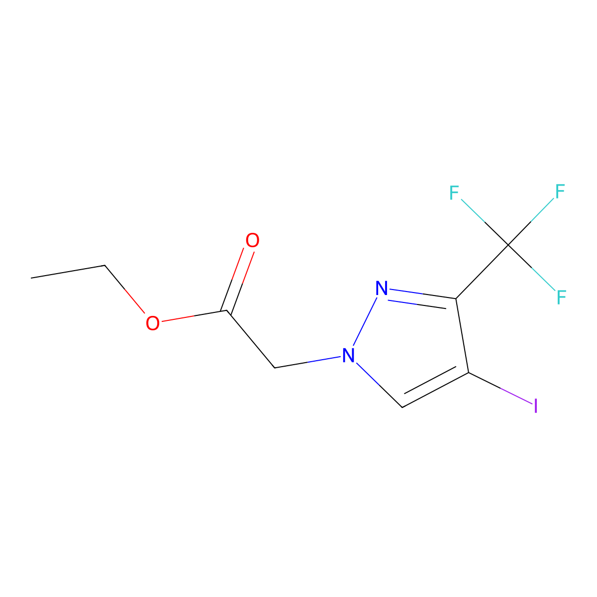 Ethyl 2-[4-iodo-3-(trifluoromethyl)-1H-pyrazol-1-yl]acetate molecular structure, CAS 1823843-44-2