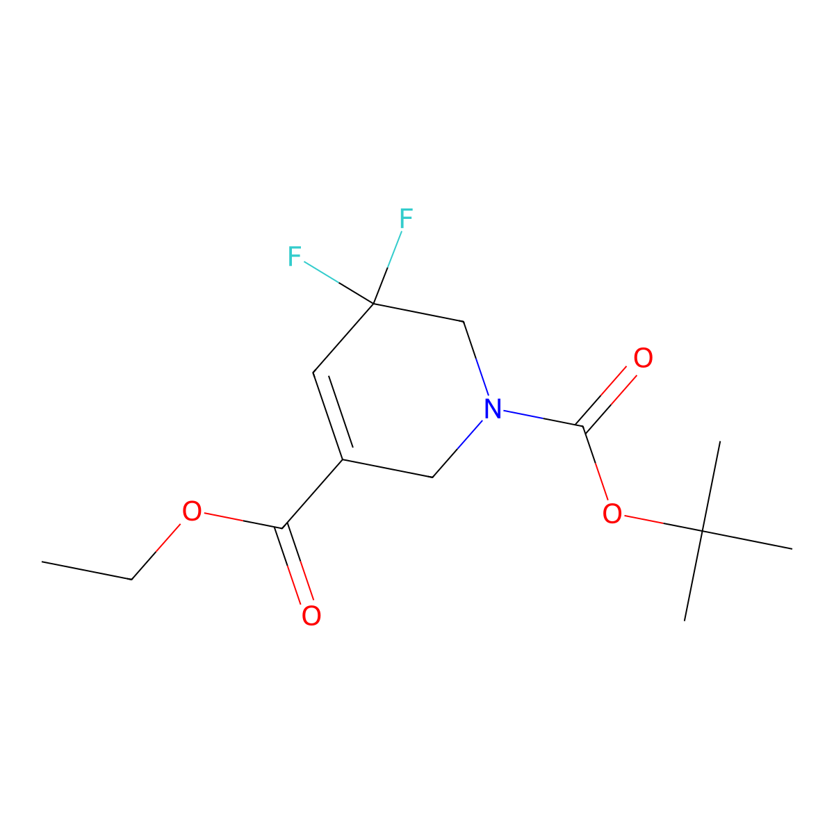 1-tert-butyl 3-ethyl 5,5-difluoro-5,6-dihydropyridine-1,3(2H)-dicarboxylate molecular structure, CAS 1823847-01-3