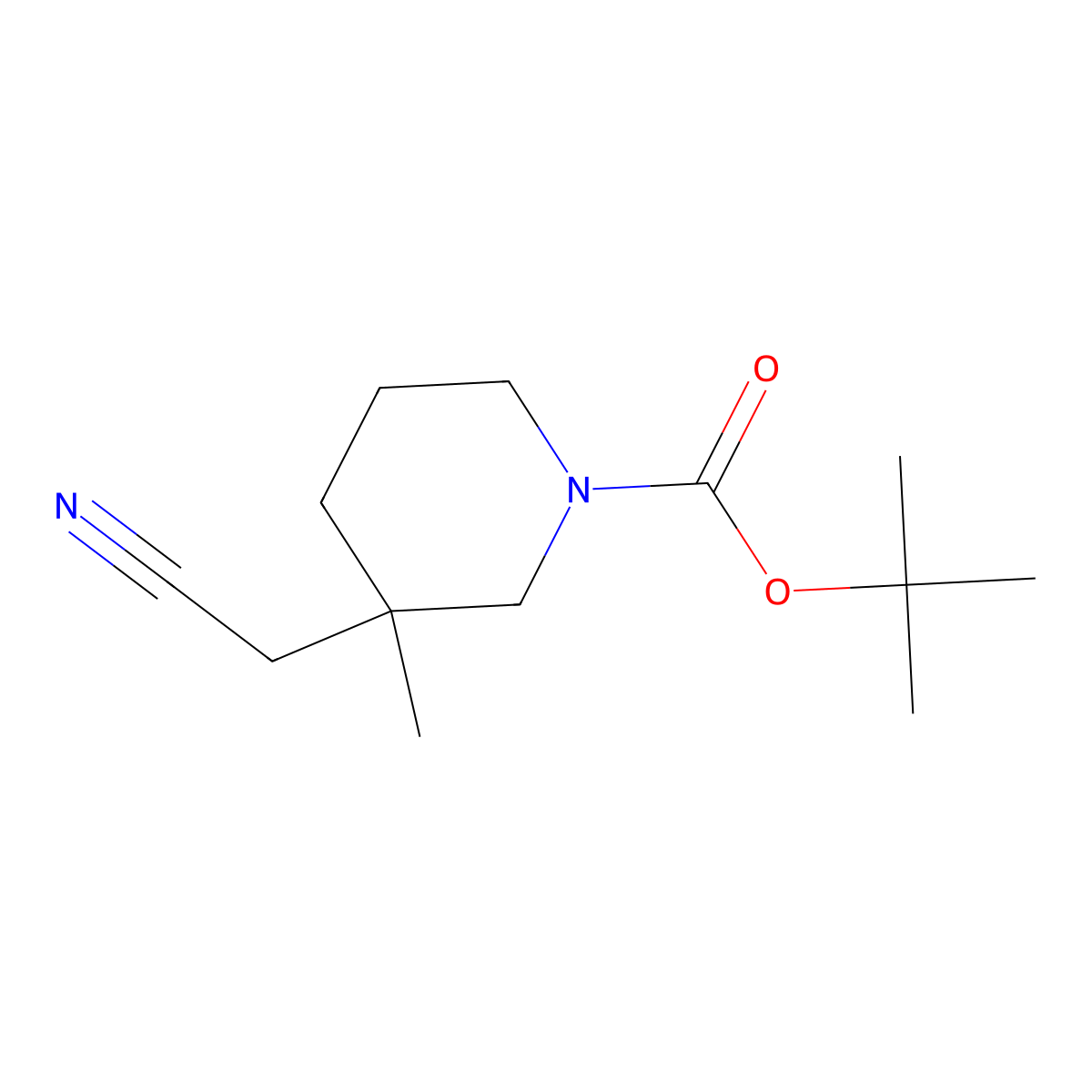 Tert-butyl 3-(cyanomethyl)-3-methylpiperidine-1-carboxylate molecular structure, CAS 1823849-04-2