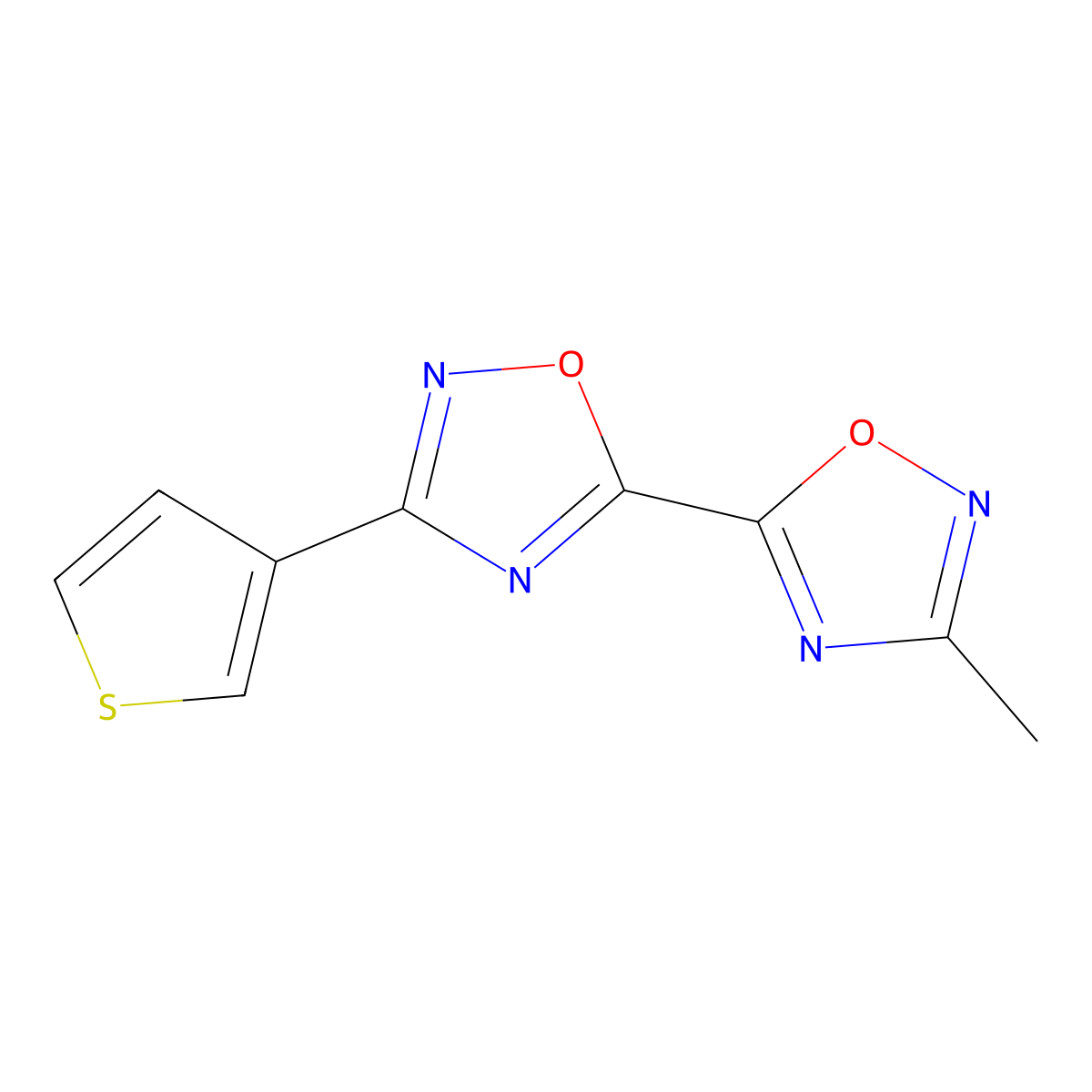 3-Methyl-3'-(3-thienyl)-5,5'-bi-1,2,4-oxadiazole molecular structure, CAS 1823851-83-7