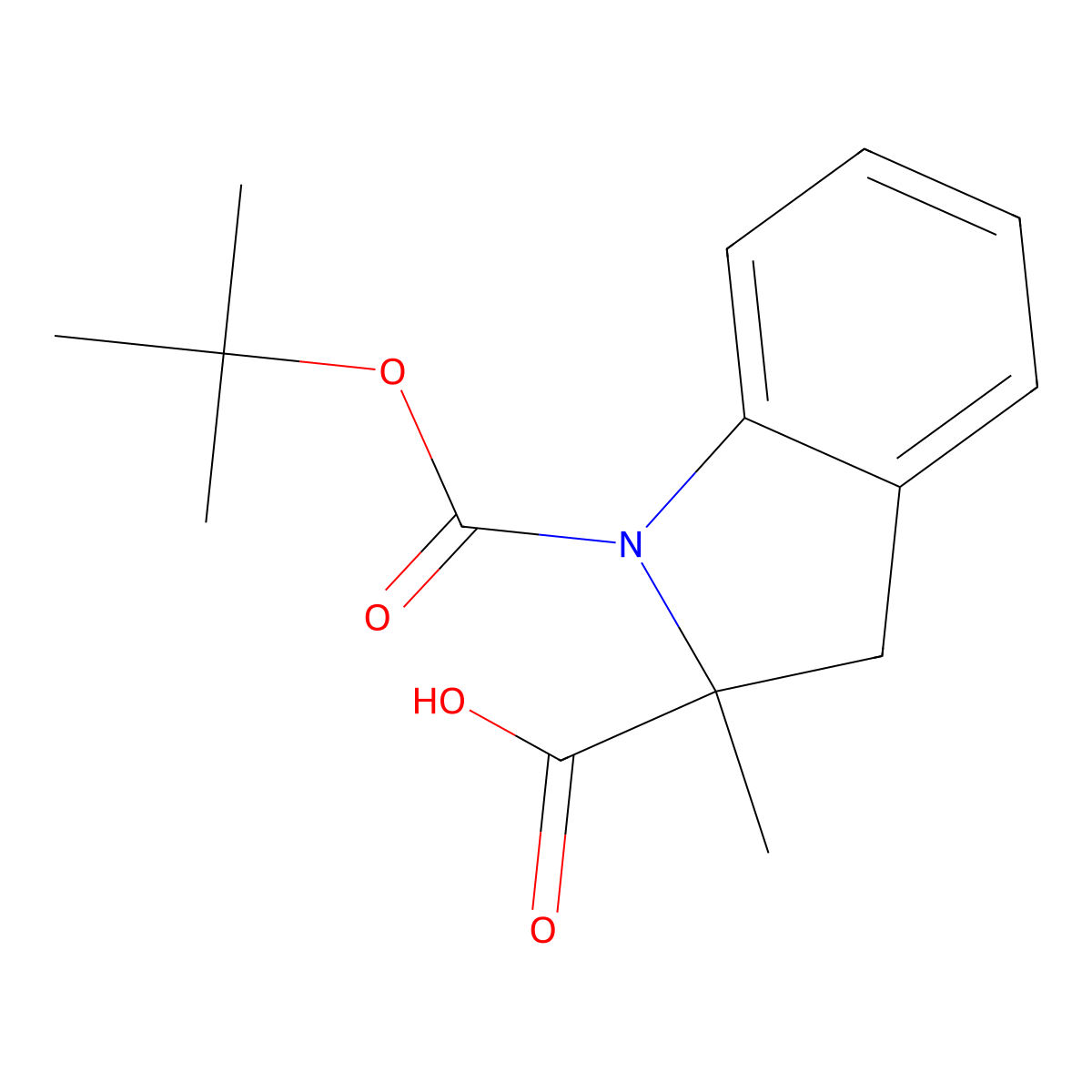 1-((tert-butoxy)carbonyl)-2-methyl-2,3-dihydro-1H-indole-2-carboxylic acid molecular structure, CAS 1823852-60-3