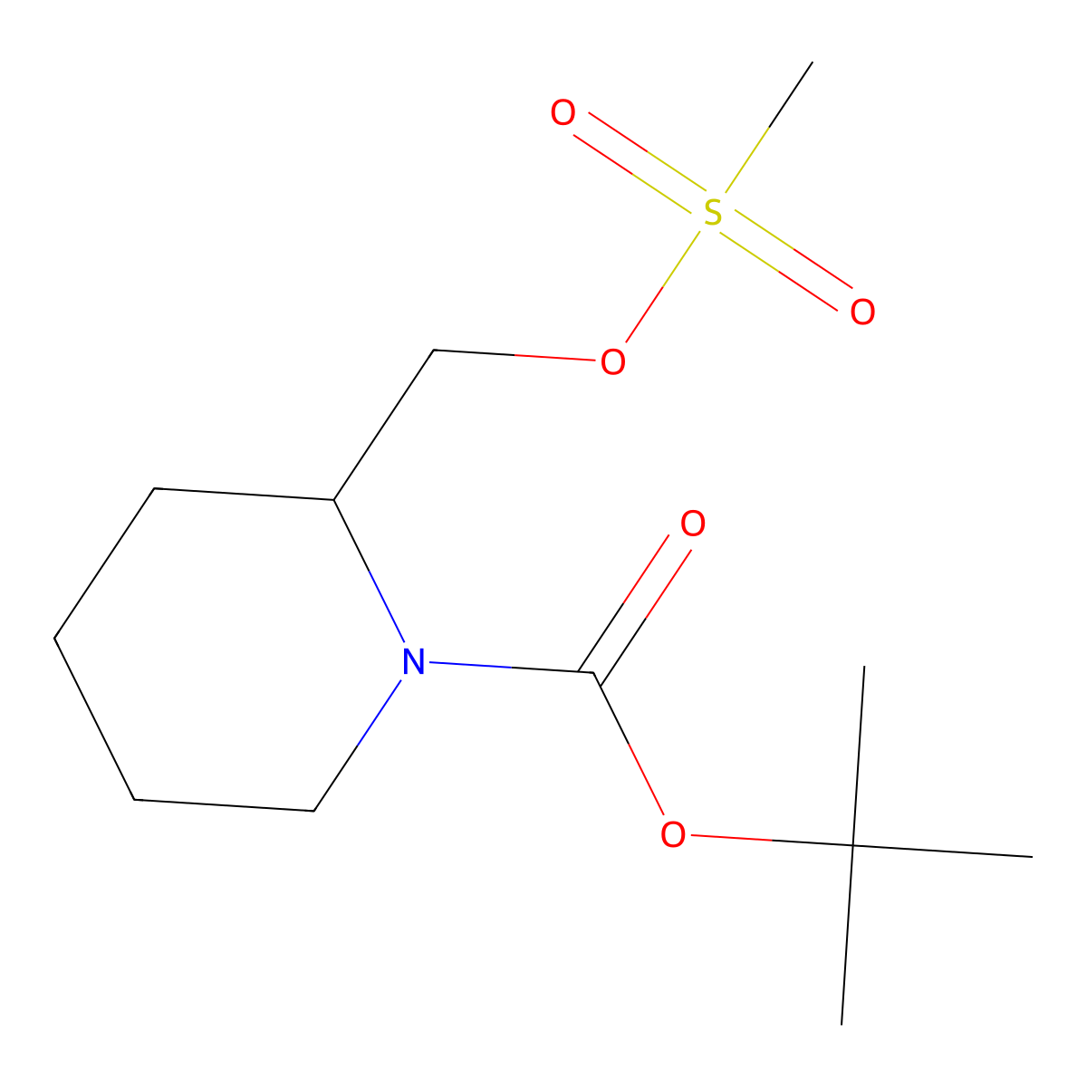 Tert-butyl 2-(((methylsulfonyl)oxy)methyl)piperidine-1-carboxylate molecular structure, CAS 1823858-77-0