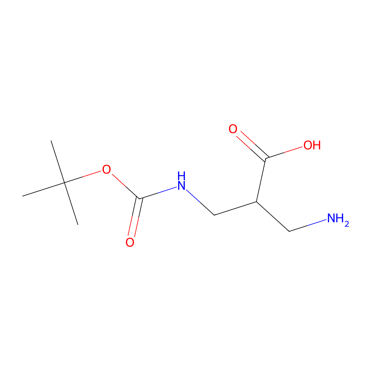 3-Amino-2-((((tert-butoxy)carbonyl)amino)methyl)propanoic acid molecular structure, CAS 1823859-54-6