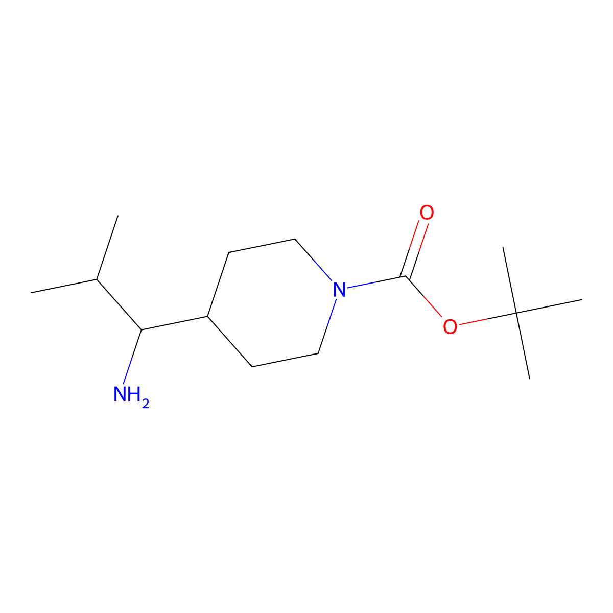Tert-butyl 4-(1-amino-2-methylpropyl)piperidine-1-carboxylate molecular structure, CAS 1823860-37-2