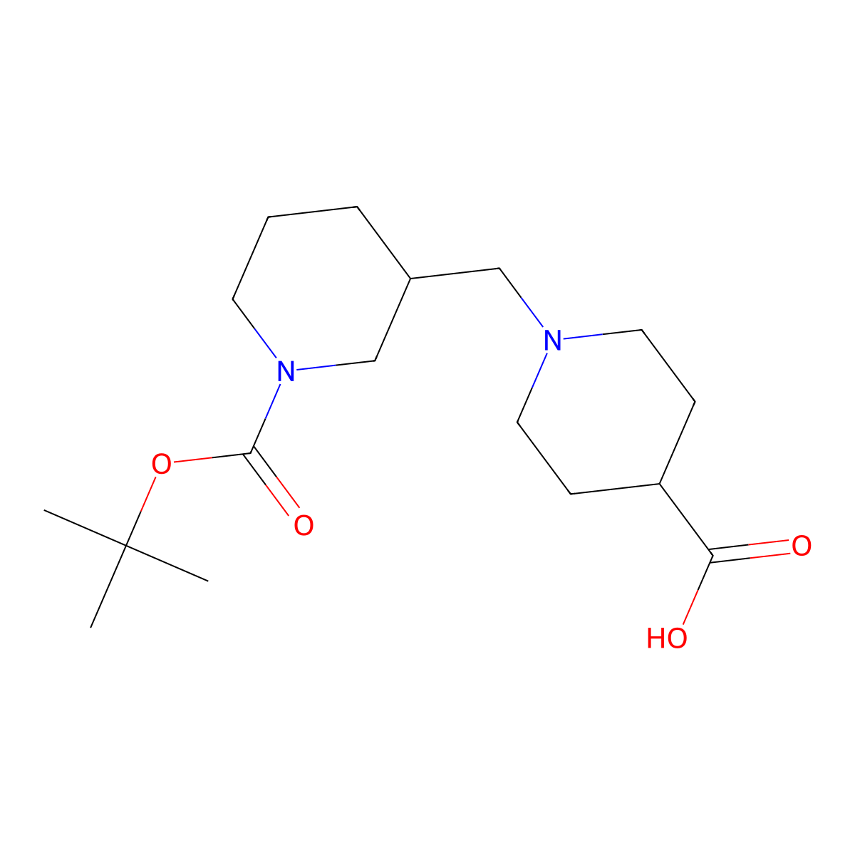 1-[(1-Tert-butoxycarbonyl-3-piperidyl)methyl]piperidine-4-carboxylic acid molecular structure, CAS 1823862-04-9