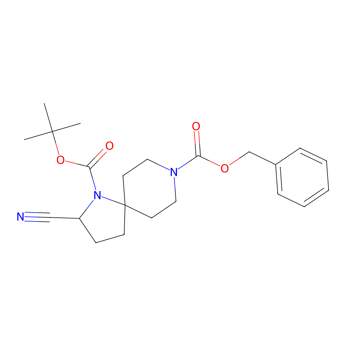 8-Benzyl 1-tert-butyl 2-cyano-1,8-diazaspiro[4.5]decane-1,8-dicarboxylate molecular structure, CAS 1823862-75-4