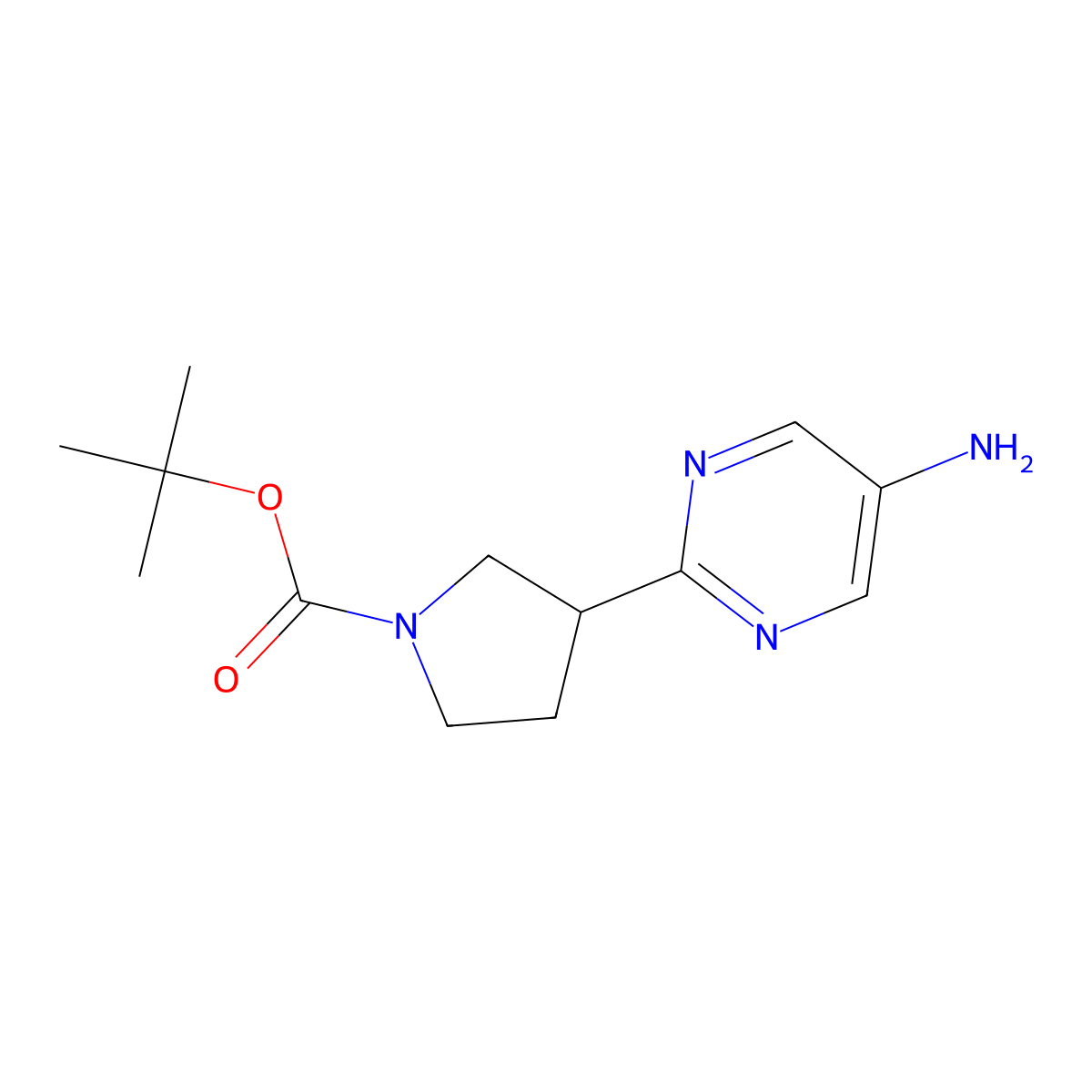 Tert-butyl 3-(5-aminopyrimidin-2-yl)pyrrolidine-1-carboxylate molecular structure, CAS 1823862-97-0