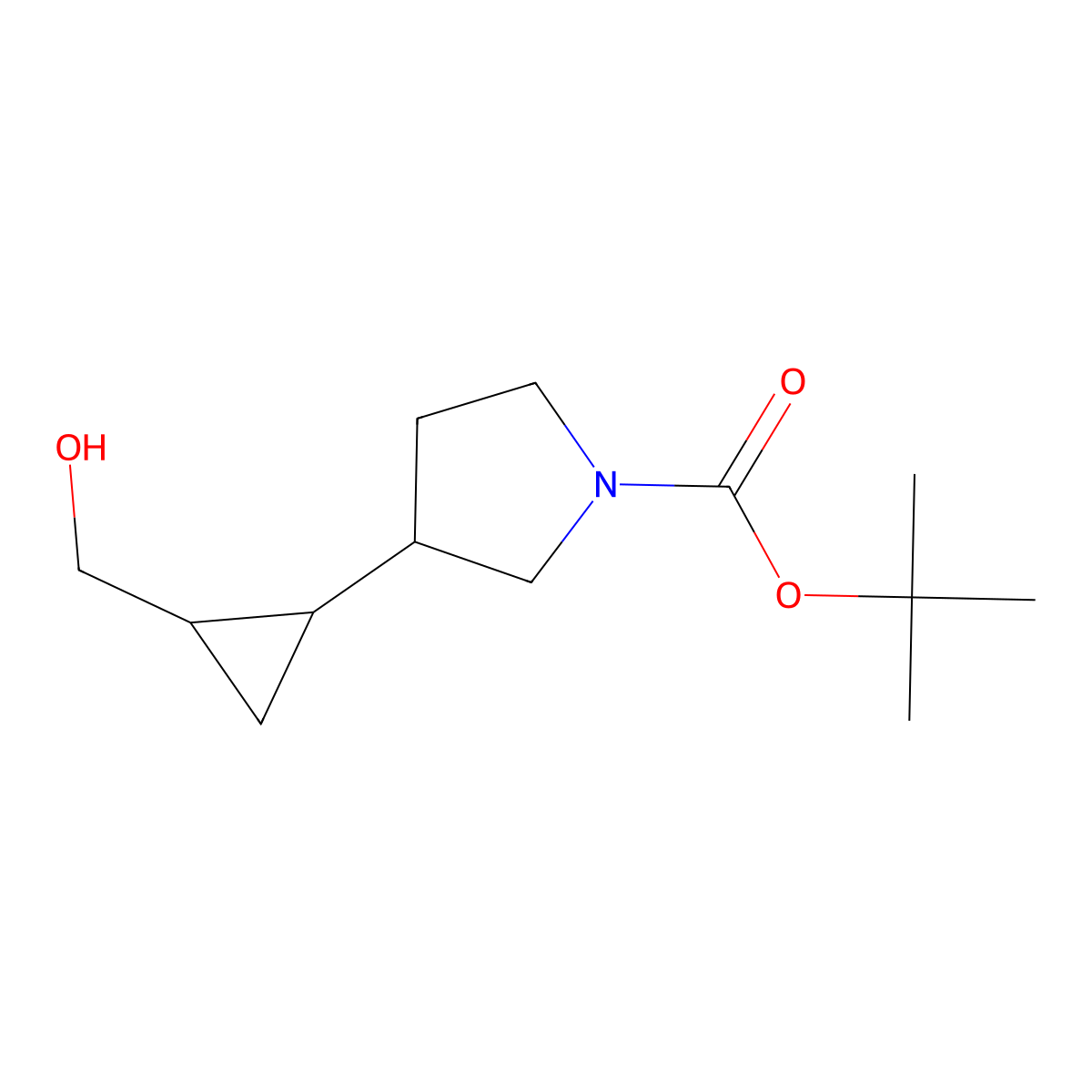 Tert-butyl 3-(2-(hydroxymethyl)cyclopropyl)pyrrolidine-1-carboxylate molecular structure, CAS 1823863-02-0