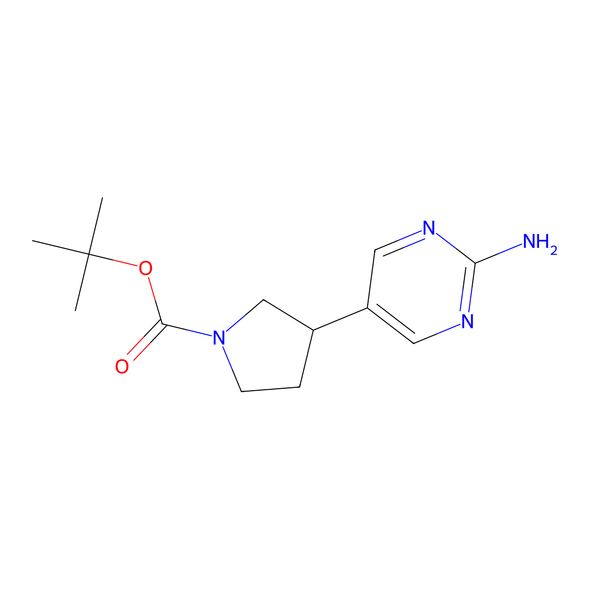 Tert-butyl 3-(2-aminopyrimidin-5-yl)pyrrolidine-1-carboxylate molecular structure, CAS 1823863-06-4