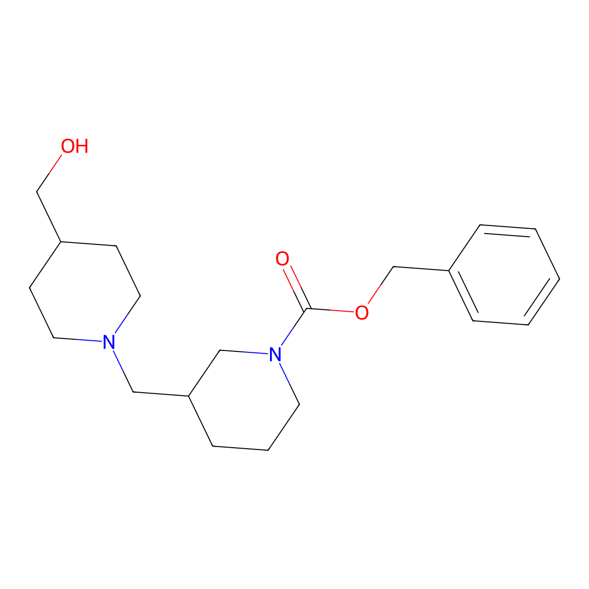 Benzyl 3-{[4-(hydroxymethyl)piperidin-1-yl]methyl}piperidine-1-carboxylate molecular structure, CAS 1823863-80-4