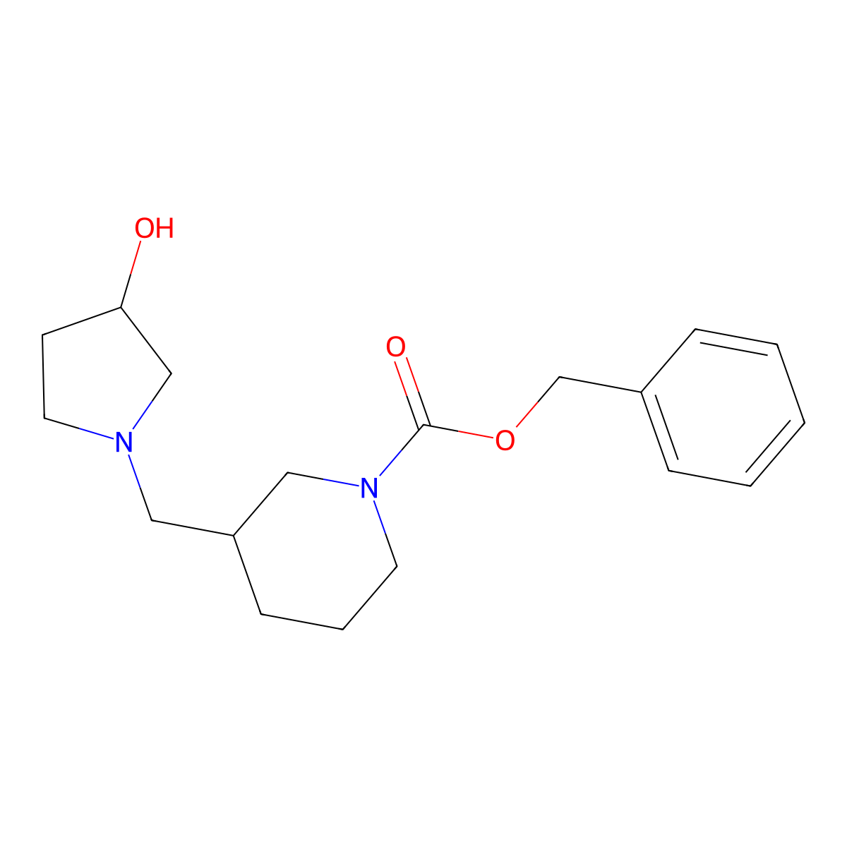Benzyl 3-[(3-hydroxypyrrolidin-1-yl)methyl]piperidine-1-carboxylate molecular structure, CAS 1823864-08-9