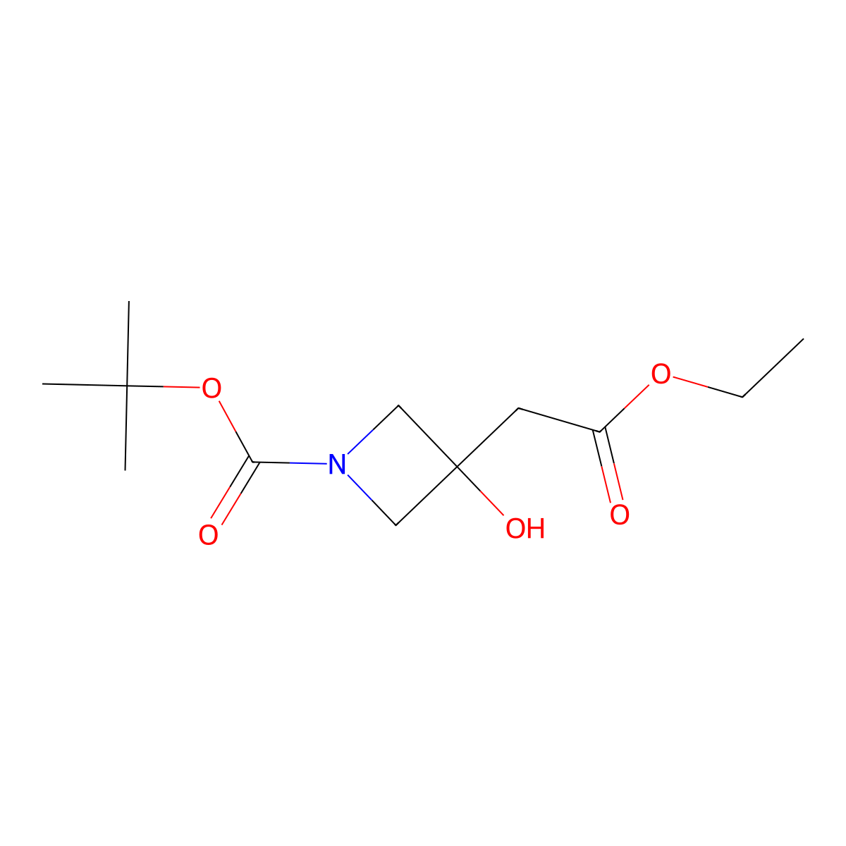 Tert-butyl 3-(2-ethoxy-2-oxoethyl)-3-hydroxyazetidine-1-carboxylate molecular structure, CAS 1823865-53-7