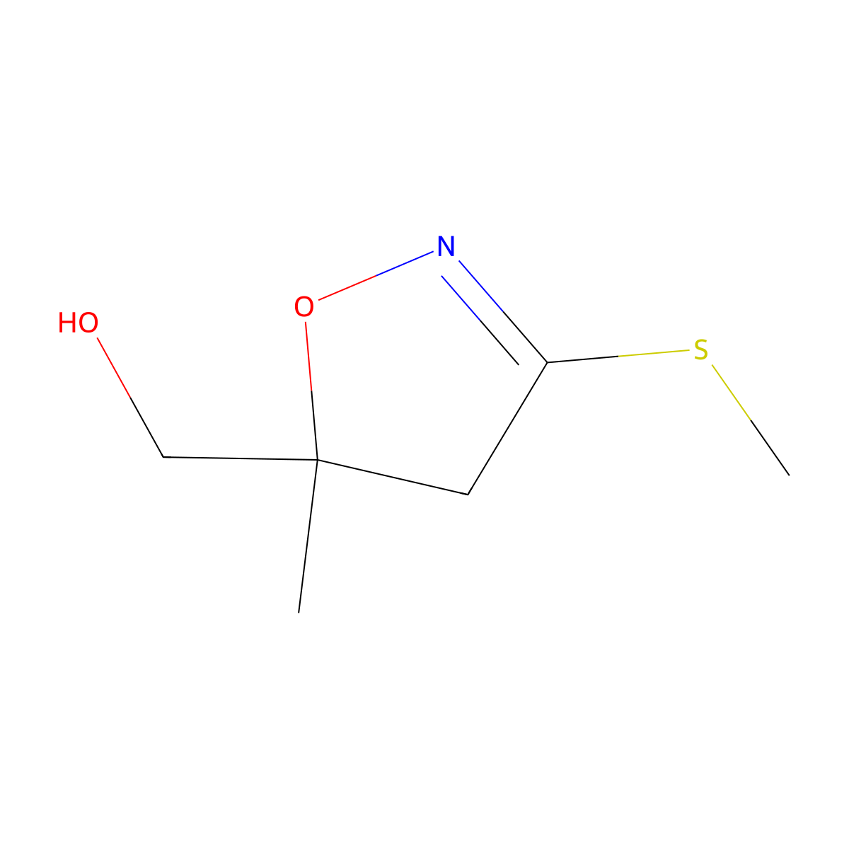 (5-Methyl-3-(methylthio)-4,5-dihydroisoxazol-5-yl)methanol molecular structure, CAS 1823870-09-2