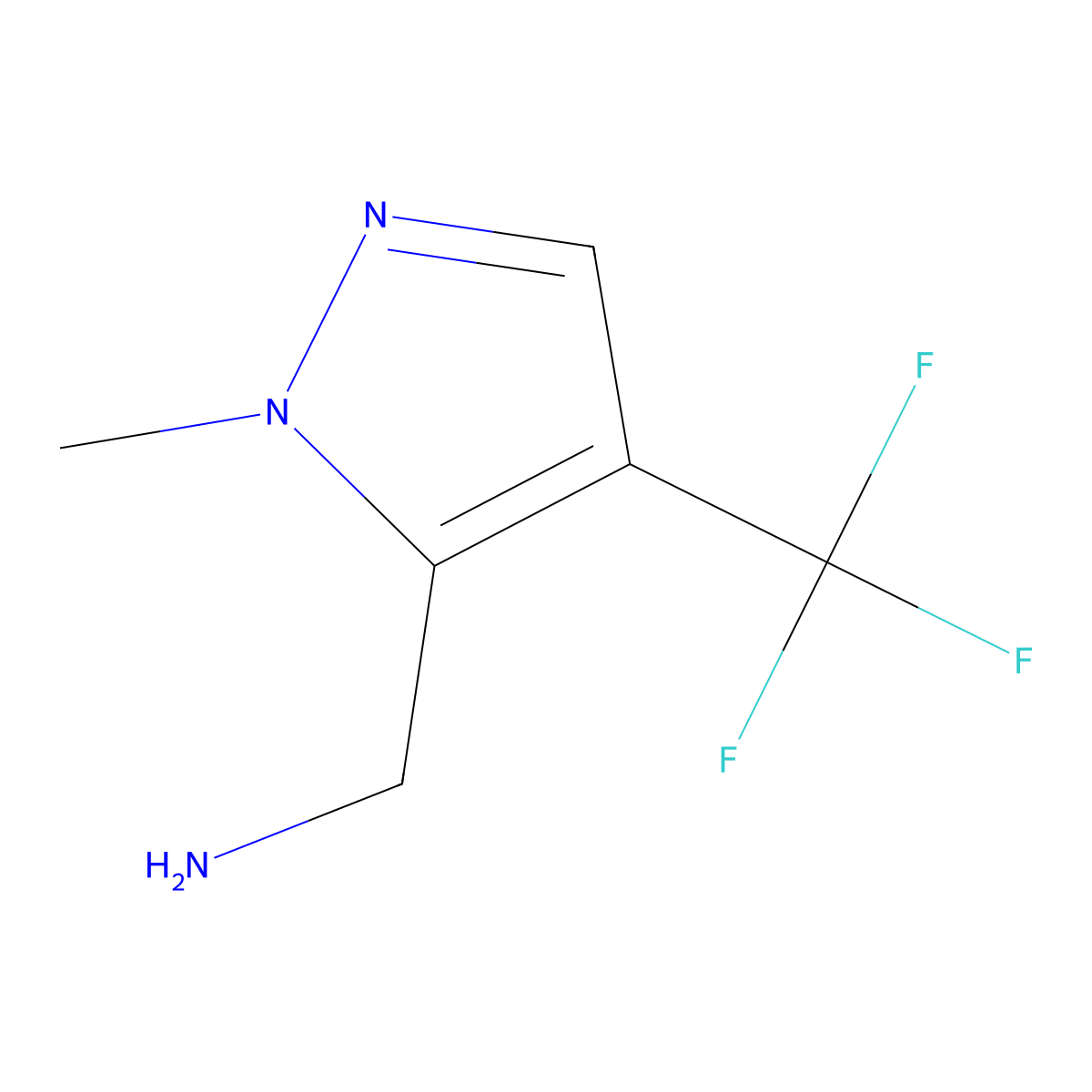 [1-methyl-4-(trifluoromethyl)-1H-pyrazol-5-yl]methanamine molecular structure, CAS 1823875-42-8