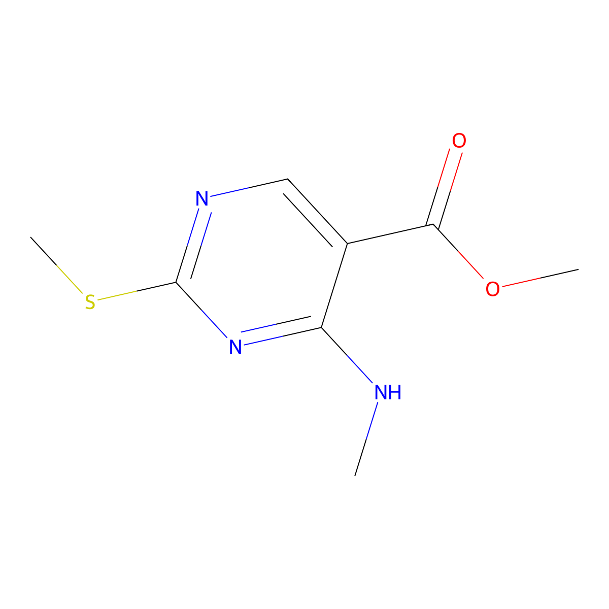 Methyl 4-(methylamino)-2-(methylthio)pyrimidine-5-carboxylate molecular structure, CAS 1823882-97-8