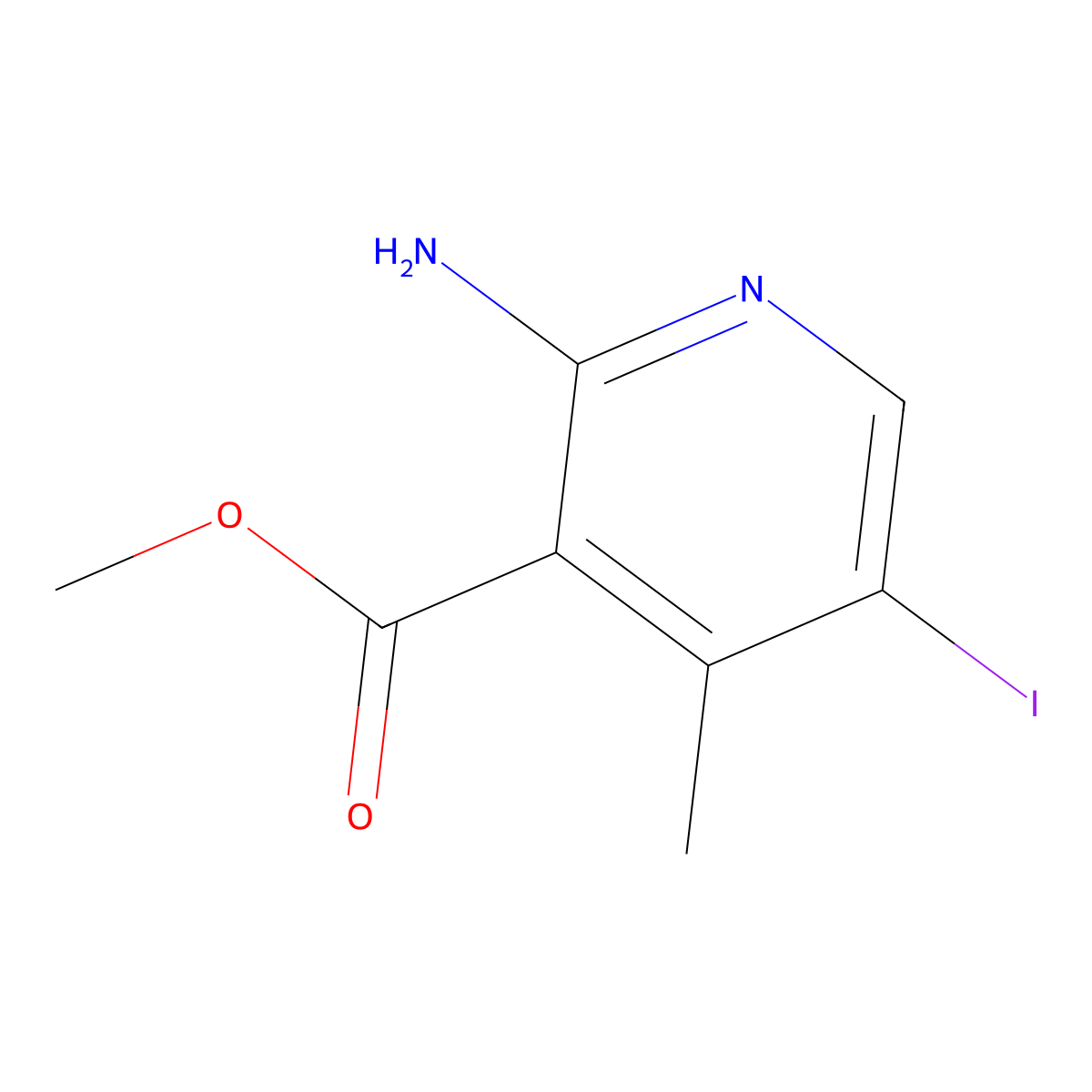 2-Amino-5-iodo-4-methyl-nicotinic acid methyl ester molecular structure, CAS 1823888-77-2