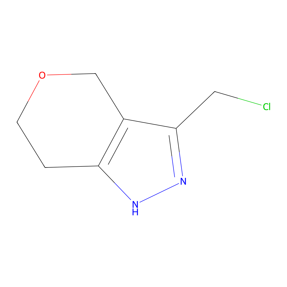 3-(chloromethyl)-1H,4H,6H,7H-pyrano[4,3-c]pyrazole molecular structure, CAS 1823893-10-2