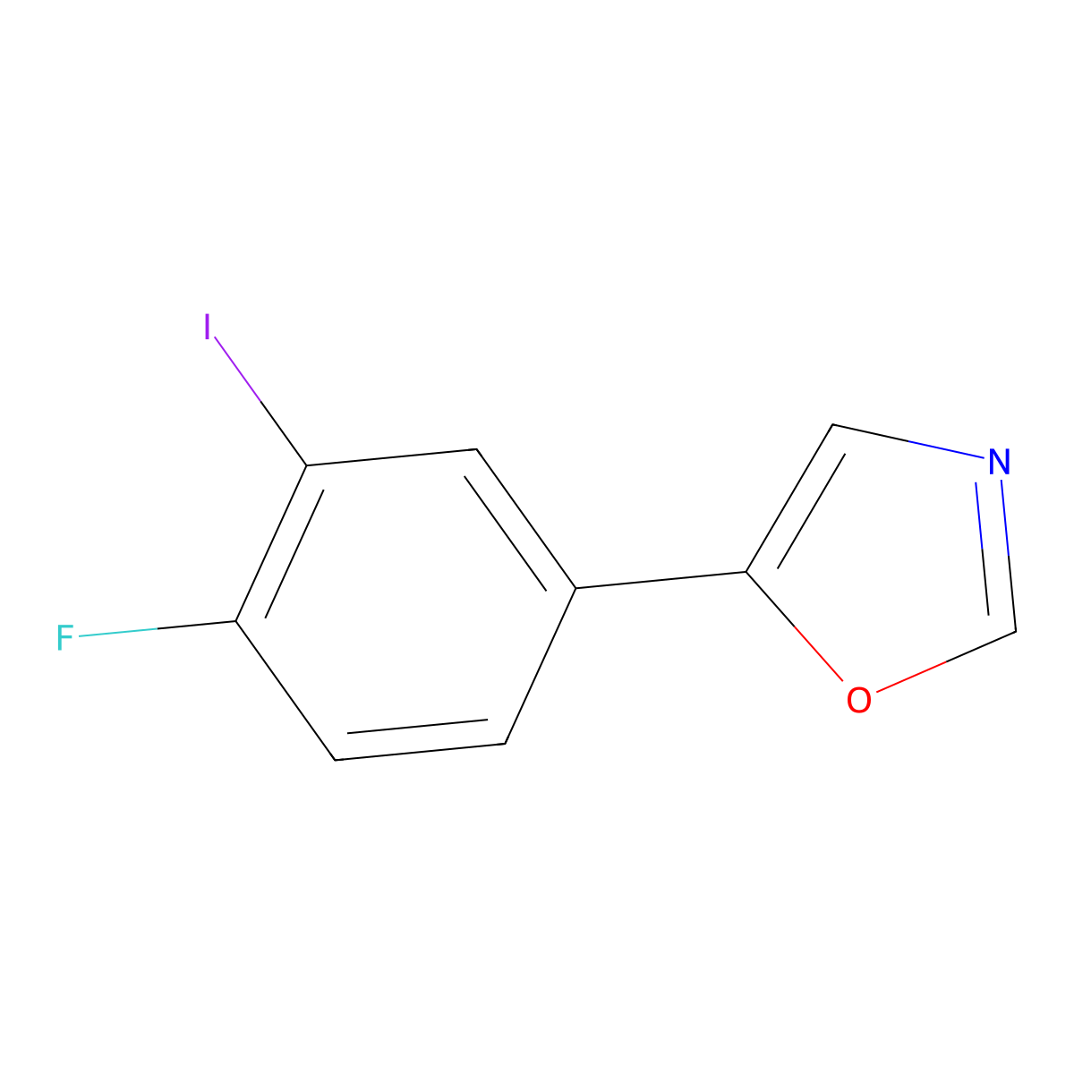 5-(4-Fluoro-3-iodophenyl)-1,3-oxazole molecular structure, CAS 1823893-90-8