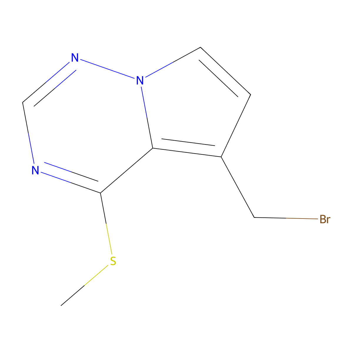 5-(Bromomethyl)-4-(methylsulfanyl)pyrrolo[2,1-f][1,2,4]triazine molecular structure, CAS 1823897-62-6