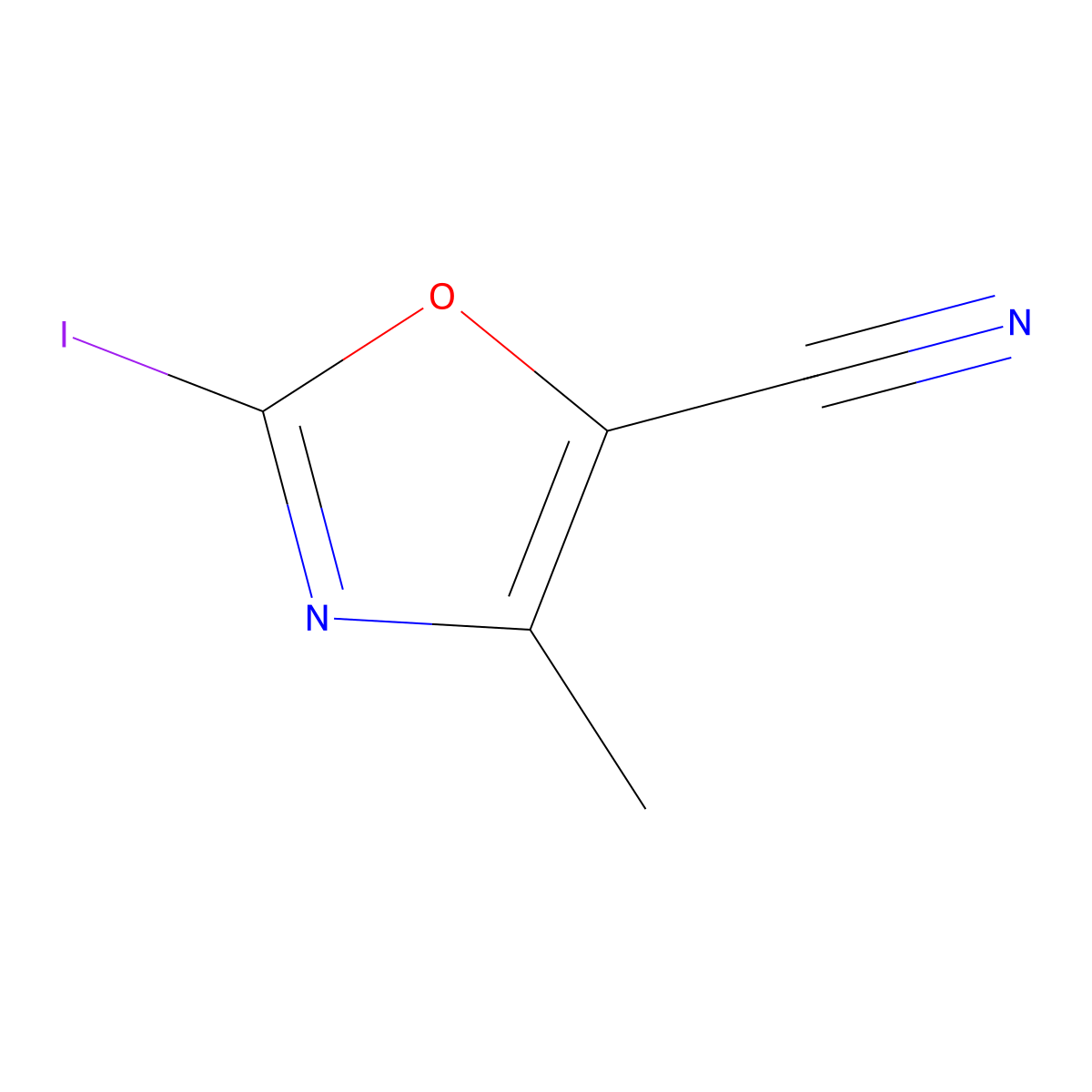 2-Iodo-4-methyloxazole-5-carbonitrile molecular structure, CAS 1823913-73-0