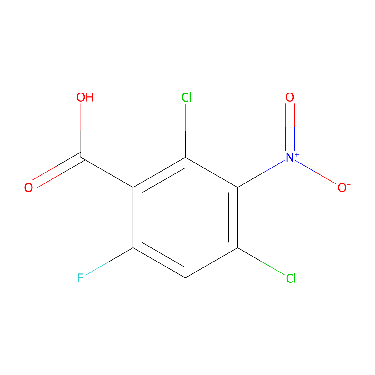 2,4-Dichloro-6-fluoro-3-nitrobenzoic acid molecular structure, CAS 1823915-31-6